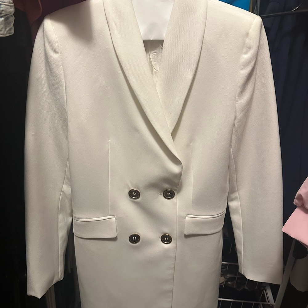 Zara White Double Breasted Blazer
